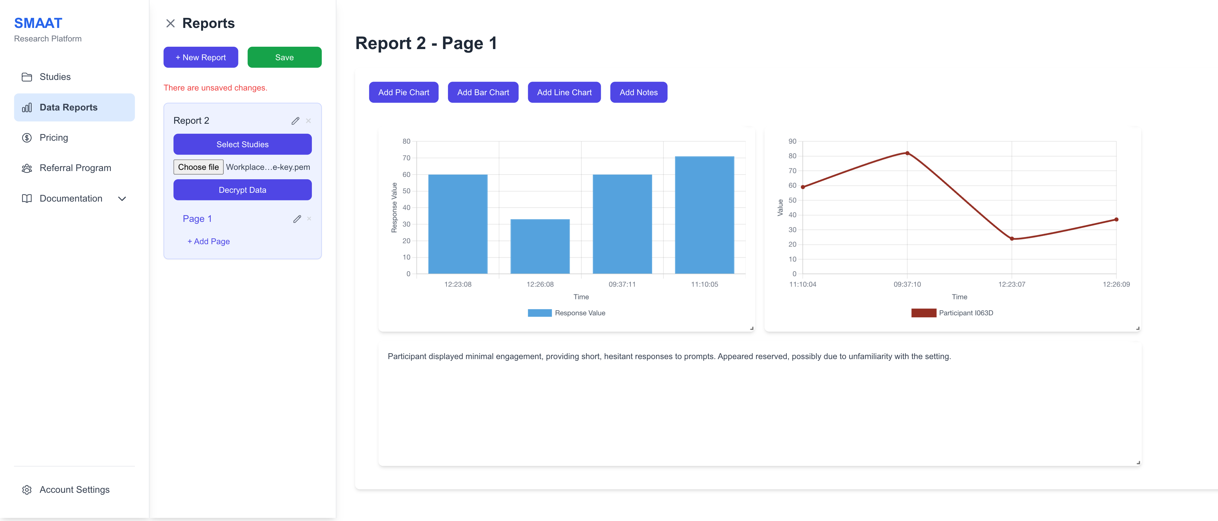 Screenshot of the Data Reports page, showing a report page with customizable widgets.